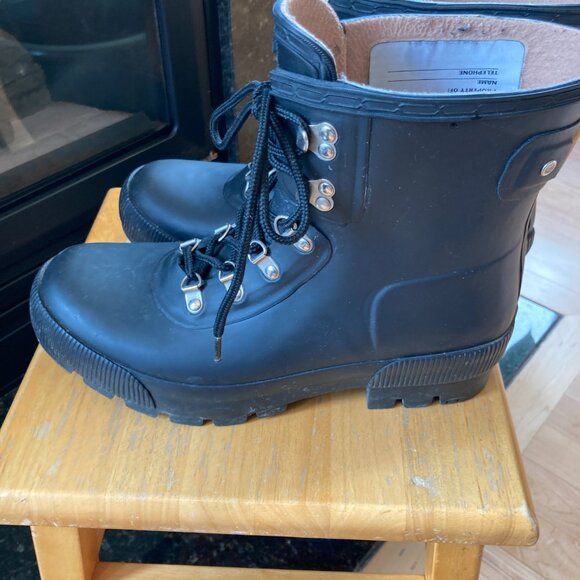 Hunter Lace-Up Black Rubber Rain Boots Waterproof Insulated Excellent Men's 9 - Picture 4 of 8